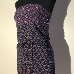 White House Black Market|WHBM Black and Purple Diamond Print Romper